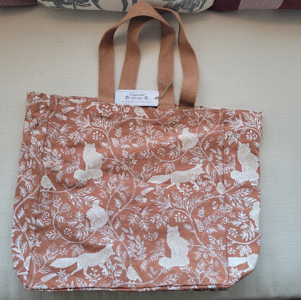 Brown and White Haymarket Square Canvas Tote Bag